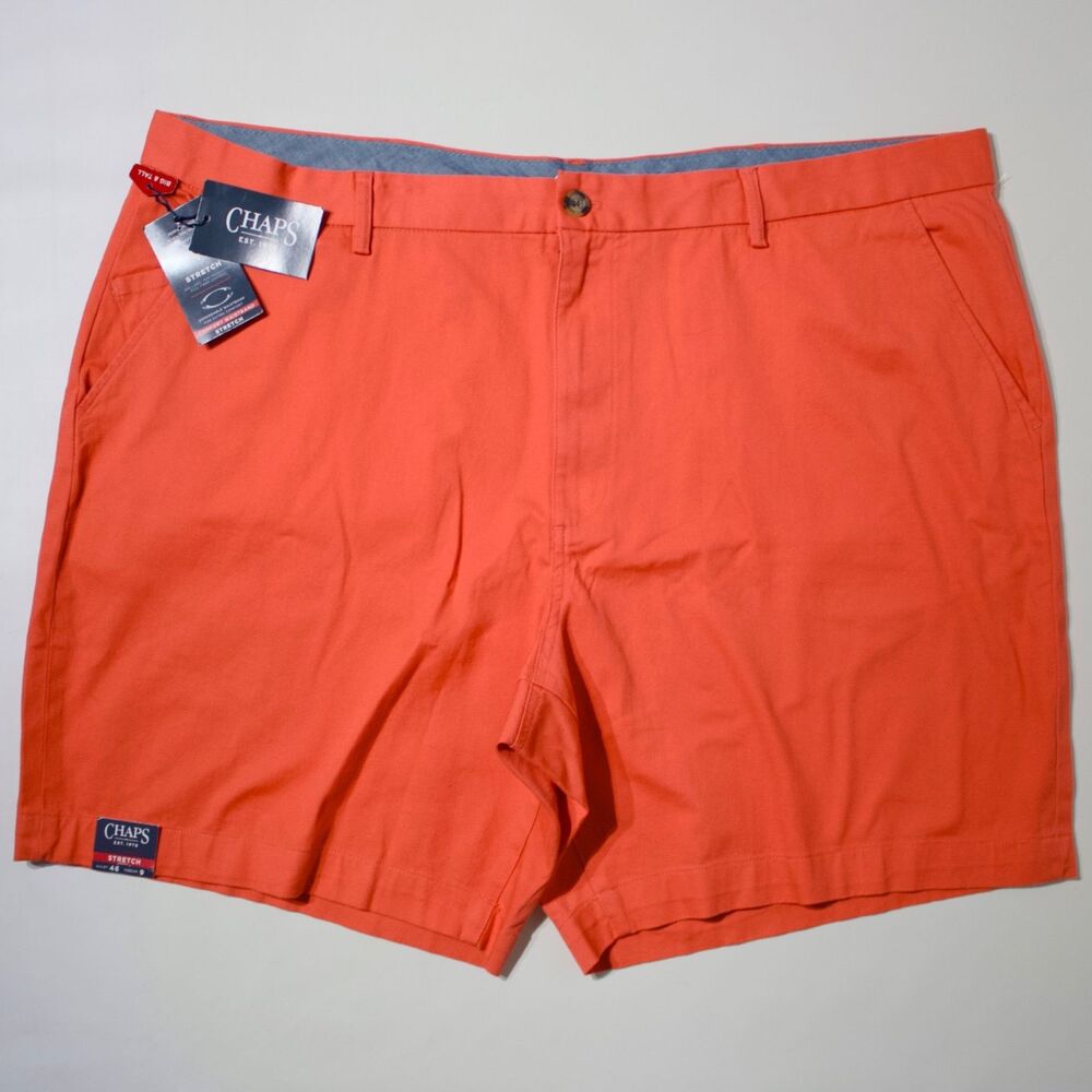 NWT Chaps Ralph Lauren Flat Front Shorts Hot Coral Stretch Big & Tall Men Sz. 46